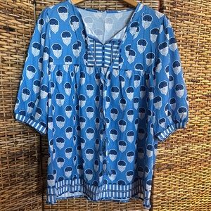2X Blue Spring Summer Blouse Top